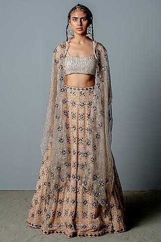 nude georgette hand-embroidered lehenga set