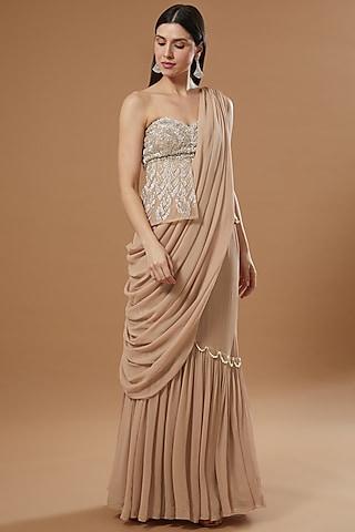 nude georgette saree set