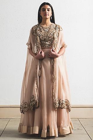 nude lehenga set in organza