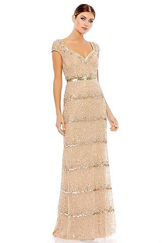 nude mesh embellished gown