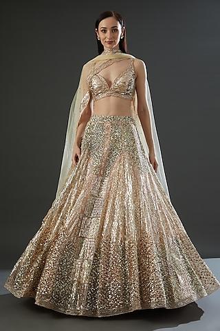 nude metallic organza embroidered lehenga set