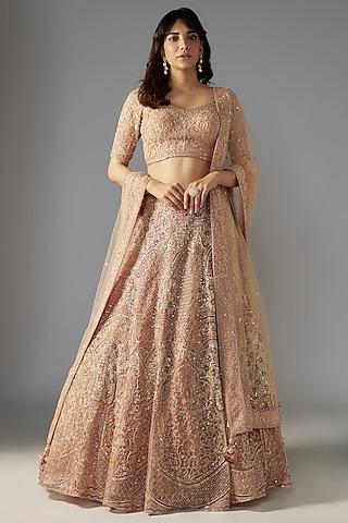 nude net hand embroidered lehenga set