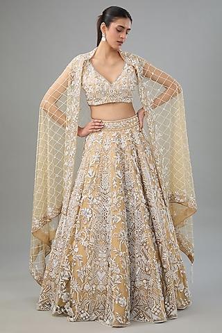 nude net hand embroidered lehenga set