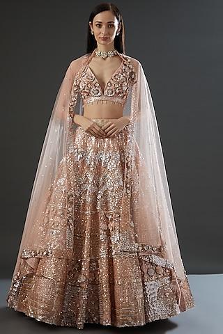 nude organza embroidered lehenga set