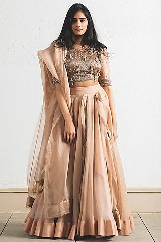 nude organza lehenga set