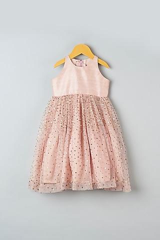 nude peach embroidered dress for girls