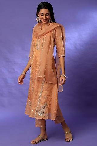 nude peach embroidered kurta set