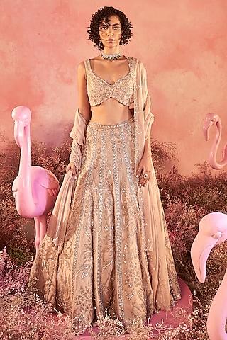 nude peach mesh embellished lehenga set