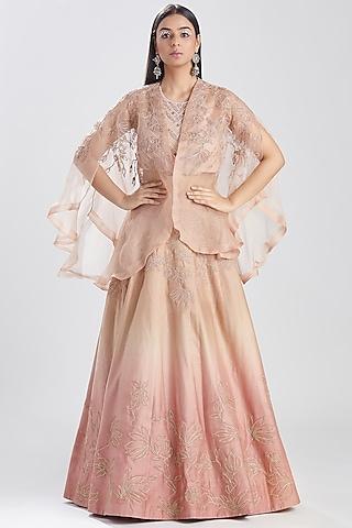 nude pink embroidered cape lehenga set