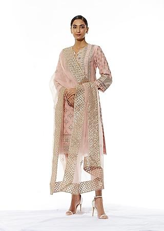 nude pink embroidered kurta set