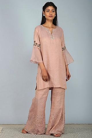 nude pink embroidered tunic set