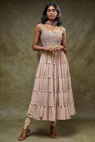 nude pink georgette embellished anarkali set