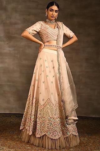 nude pink hand embroidered lehenga set