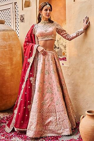 nude pink silk zari embroidered lehenga set