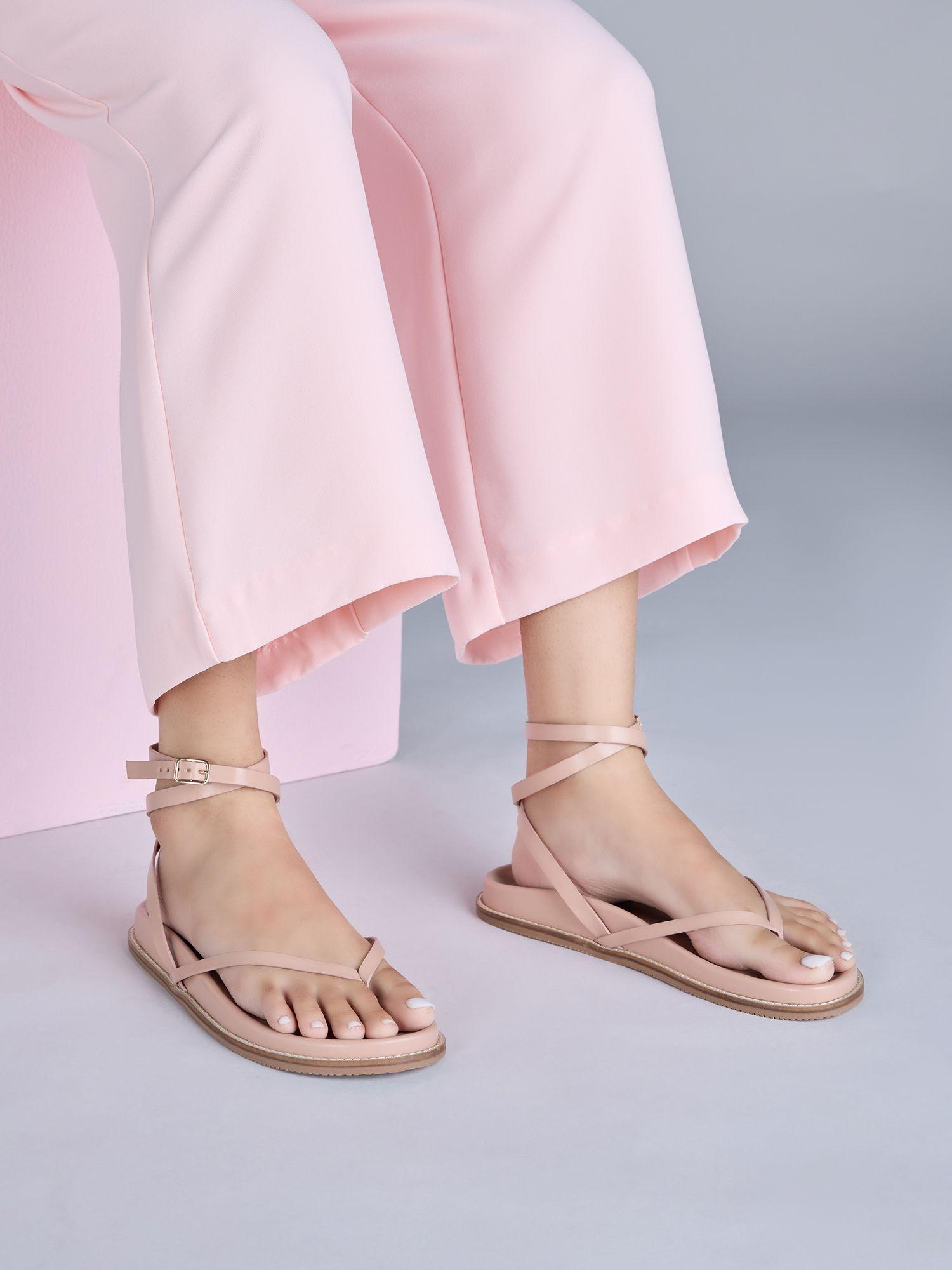 nude pink solid thong flats