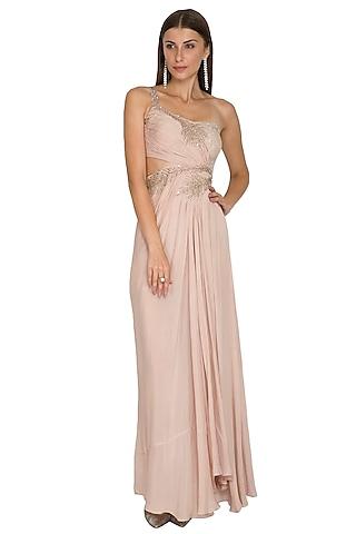 nude pleated gown