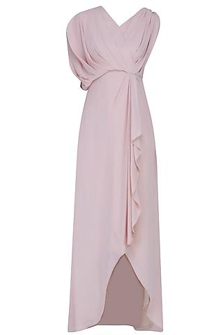 nude pleated sleeve high low toga gown