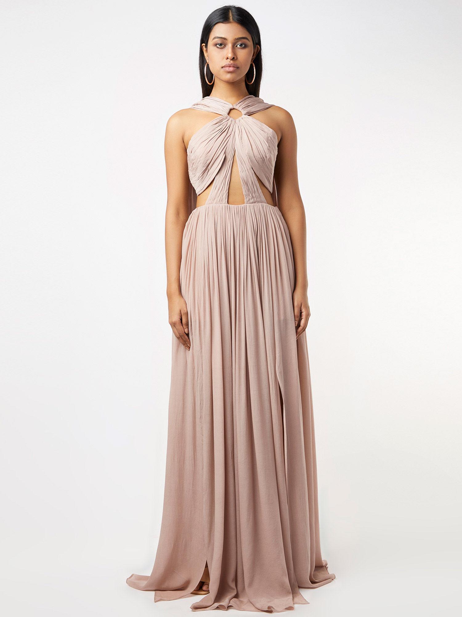 nude rushed ring gown