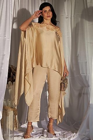 nude satin silk sequins embroidered cape set