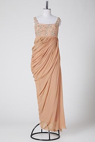 nude sequins embroidered saree gown