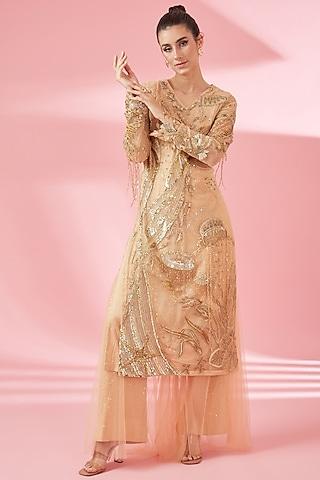 nude shimmer net kurta set