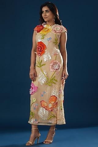 nude silk organza hand embroidered slip dress