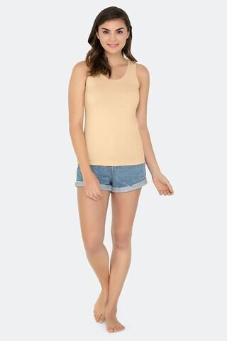 nude solid casual sleeveless round neck women regular fit tank top