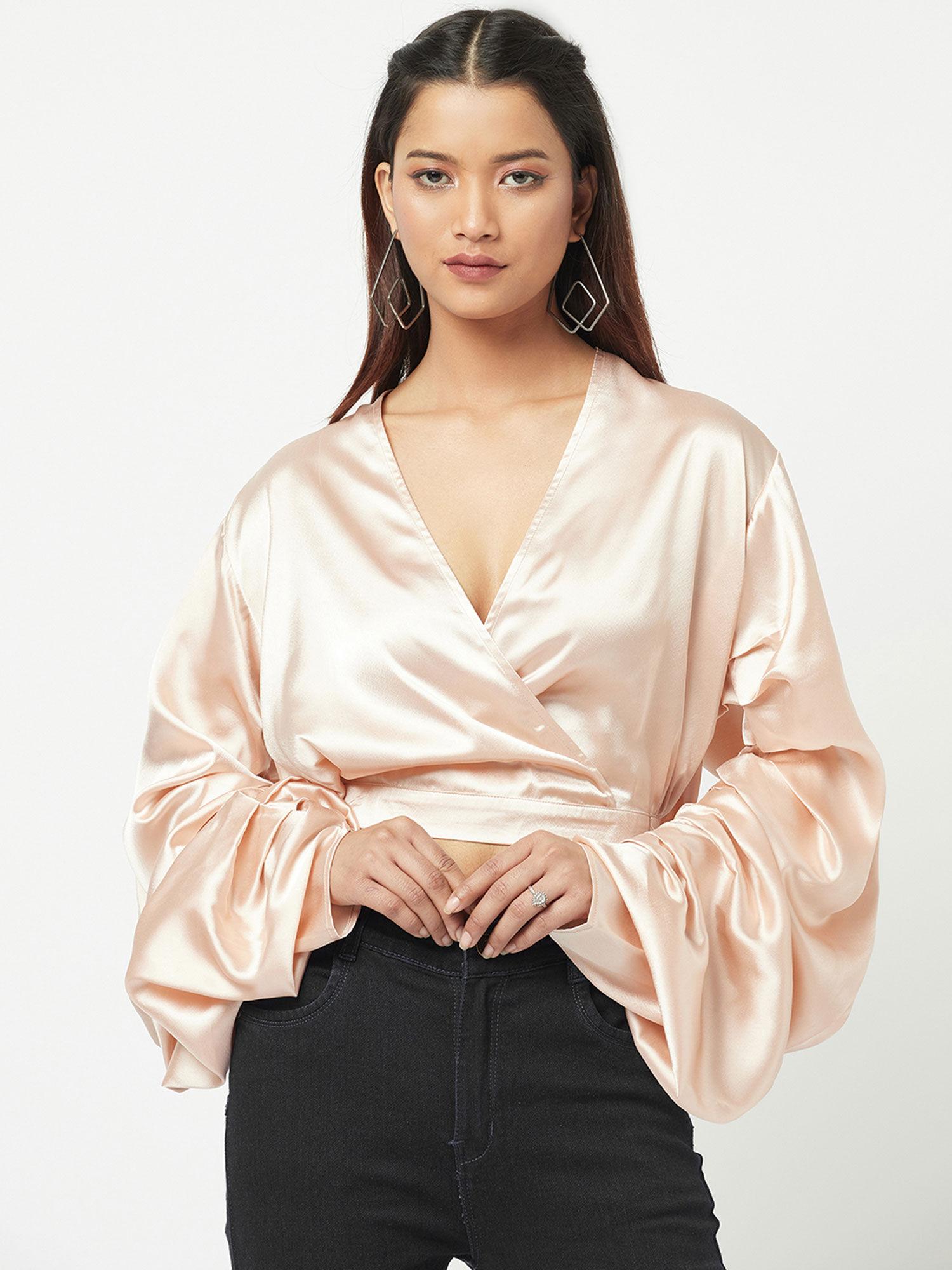 nude solid folksy pearl satin top