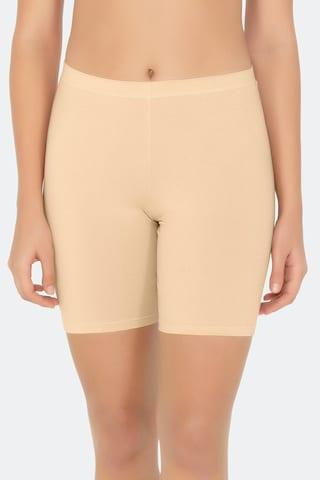 nude solid thigh-length casual women slim fit shorts