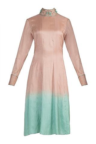 nude to green dip dyed embroidered tunic