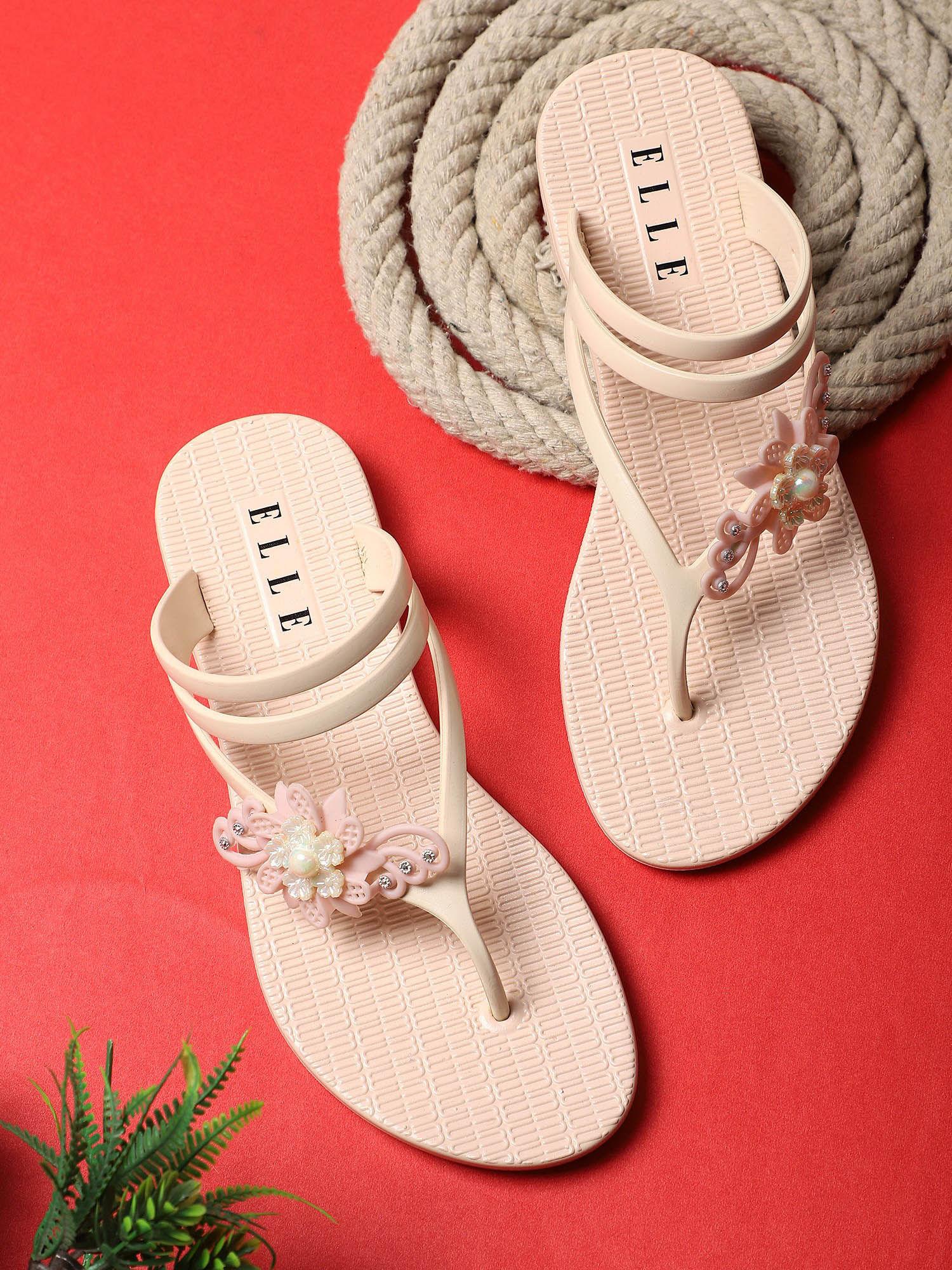 nude women slip on flipflops