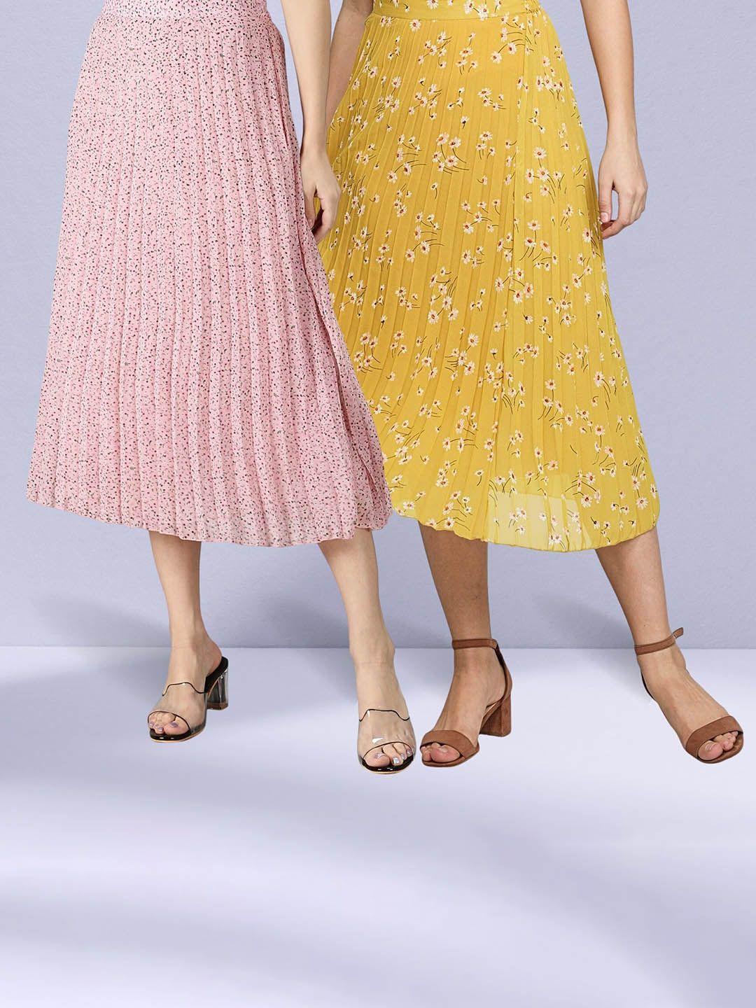 nuevosdamas pack of 2 floral printed georgette midi skirts