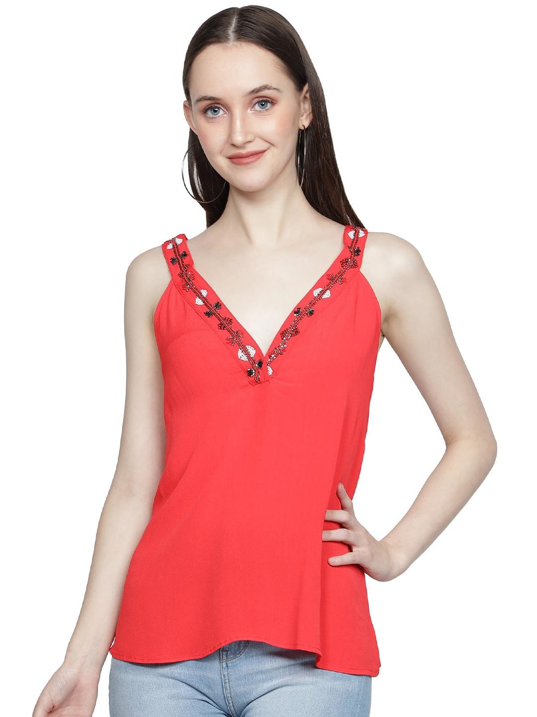 nuevosdamas women red solid sleeveless top