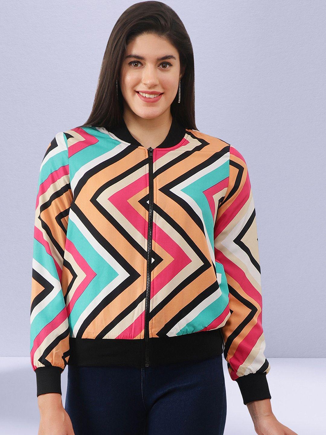 nuevosdamas chevron printed stand collar bomber jacket