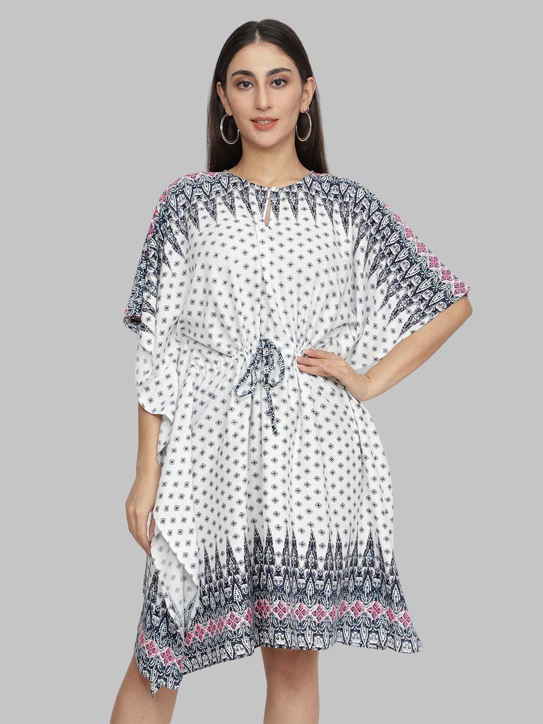 nuevosdamas ethnic motifs keyhole neck tie-up detail kaftan dress