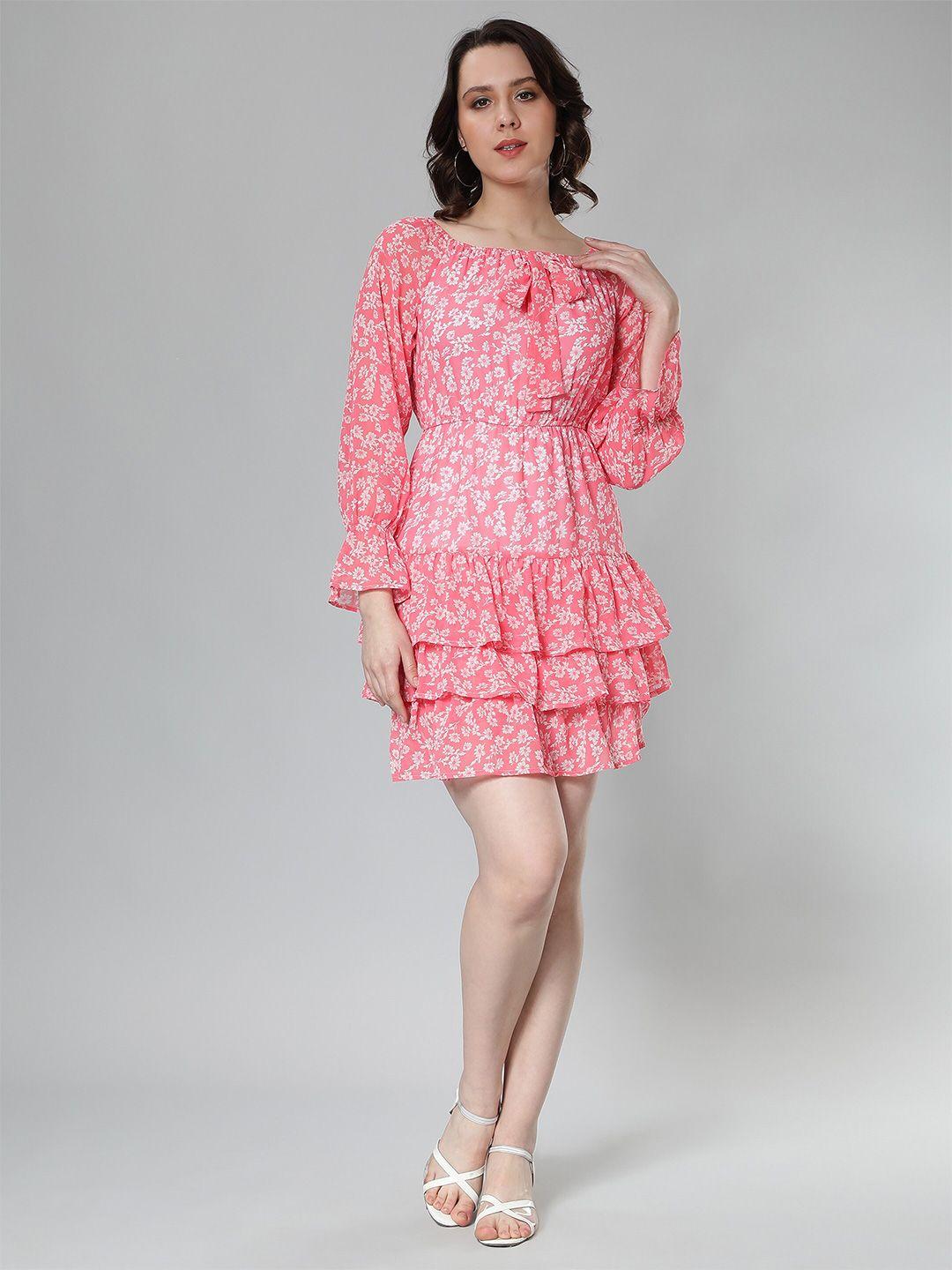 nuevosdamas floral printed off-shoulder bell sleeve georgette fit & flare dress