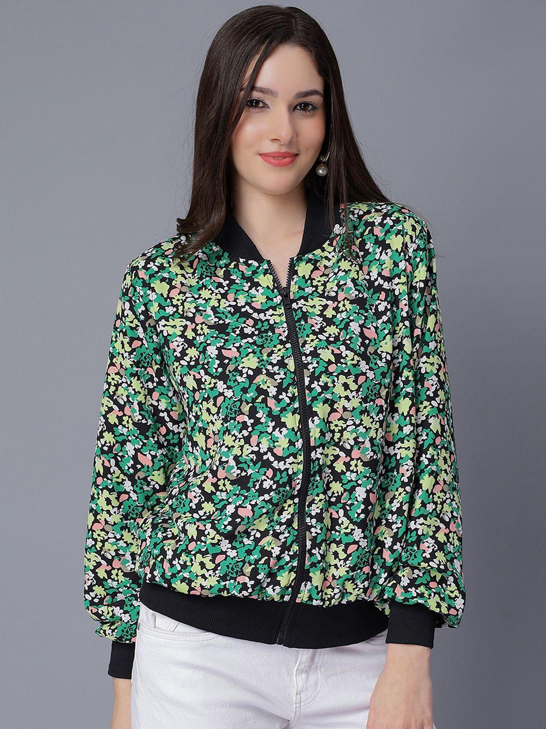 nuevosdamas floral printed stand collar bomber jacket