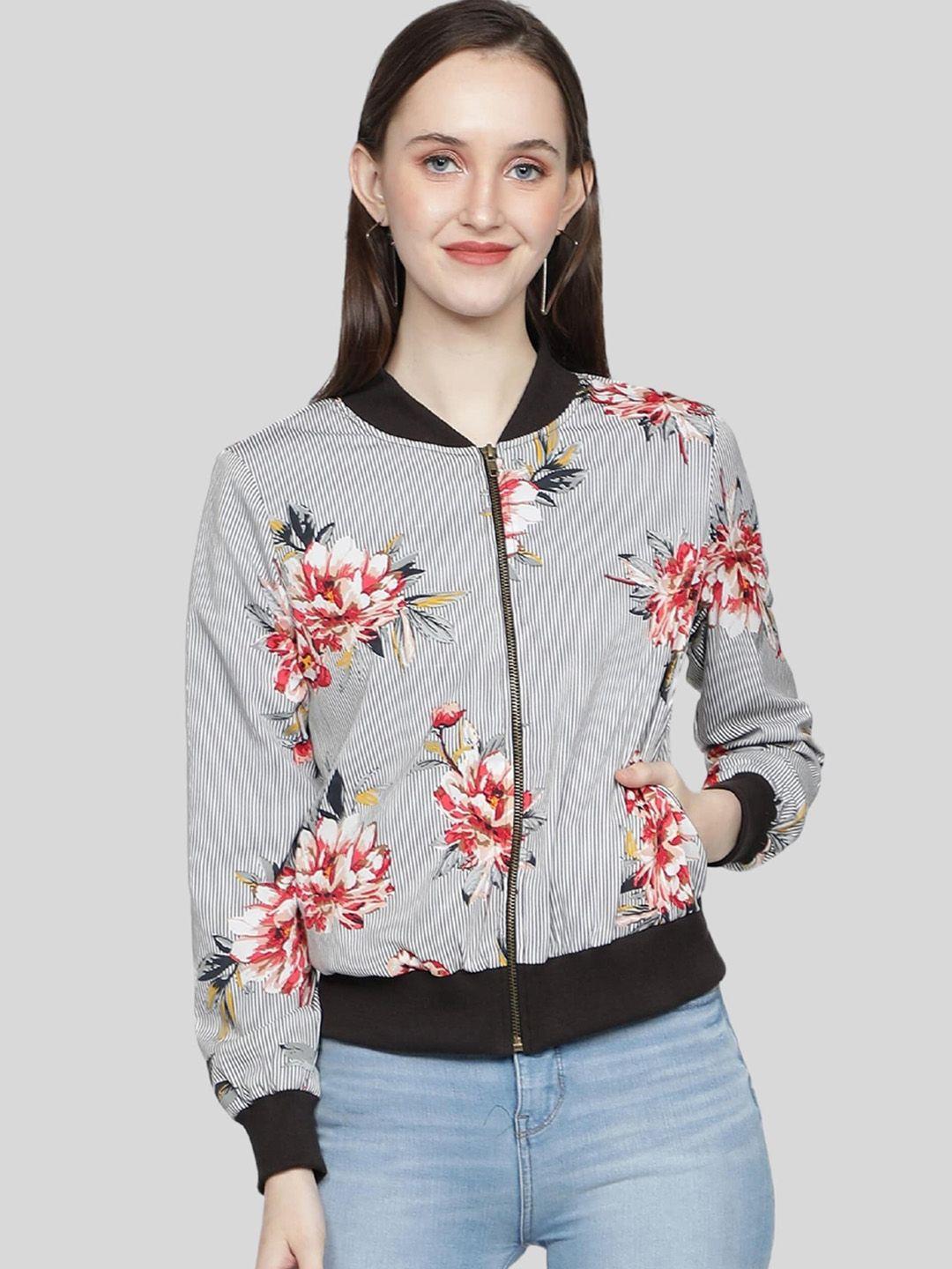 nuevosdamas floral printed stand collar bomber jacket