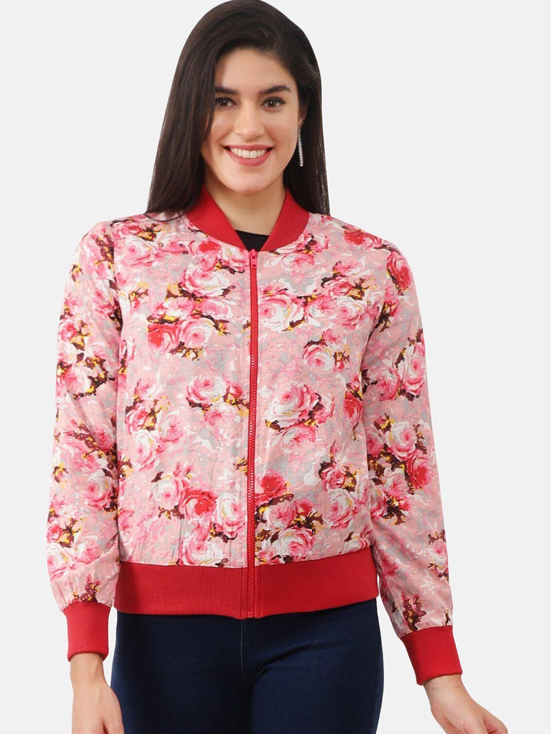 nuevosdamas floral printed stand collar bomber jacket