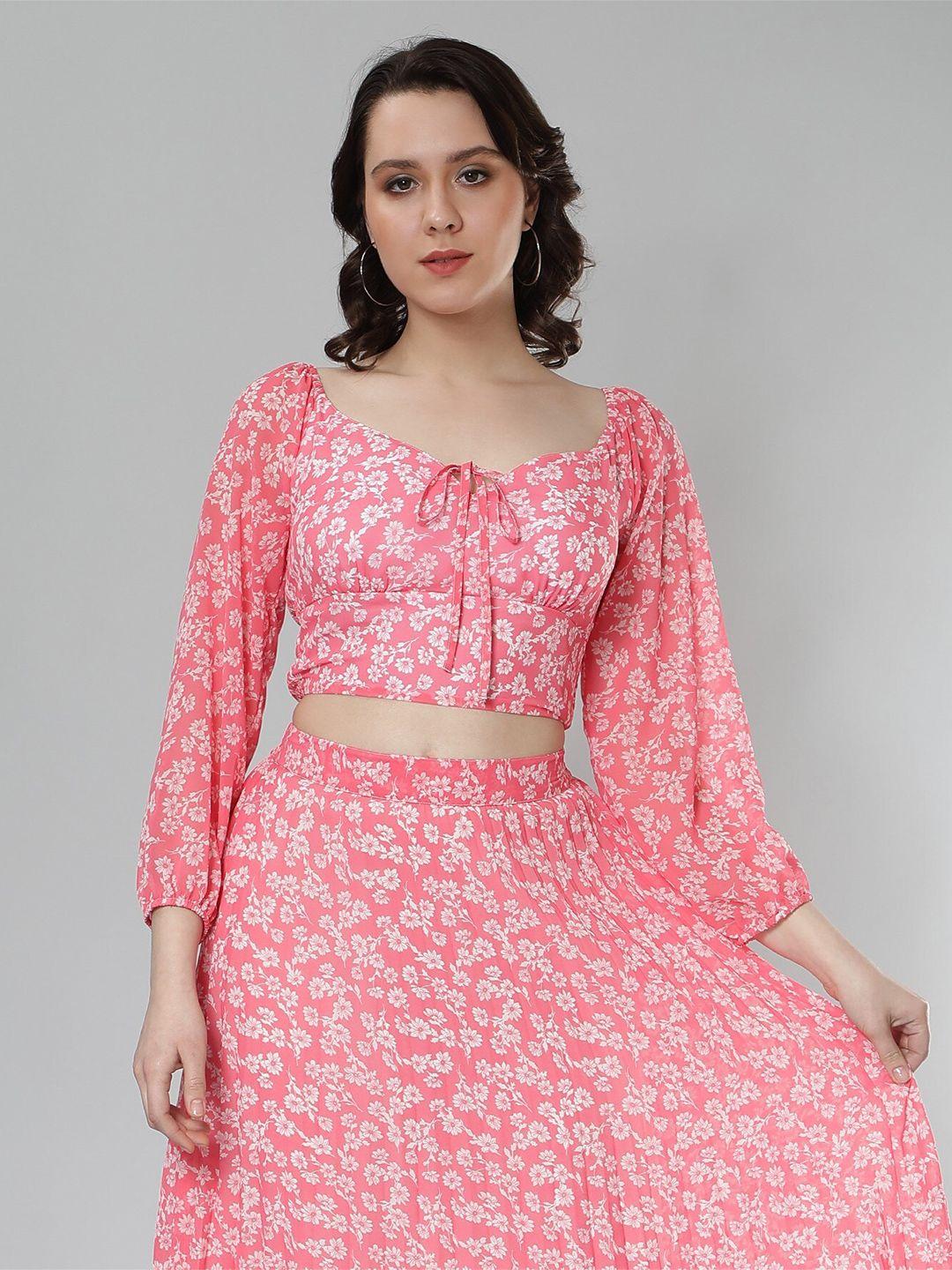 nuevosdamas floral printed sweetheart neck puff sleeves fitted crop top