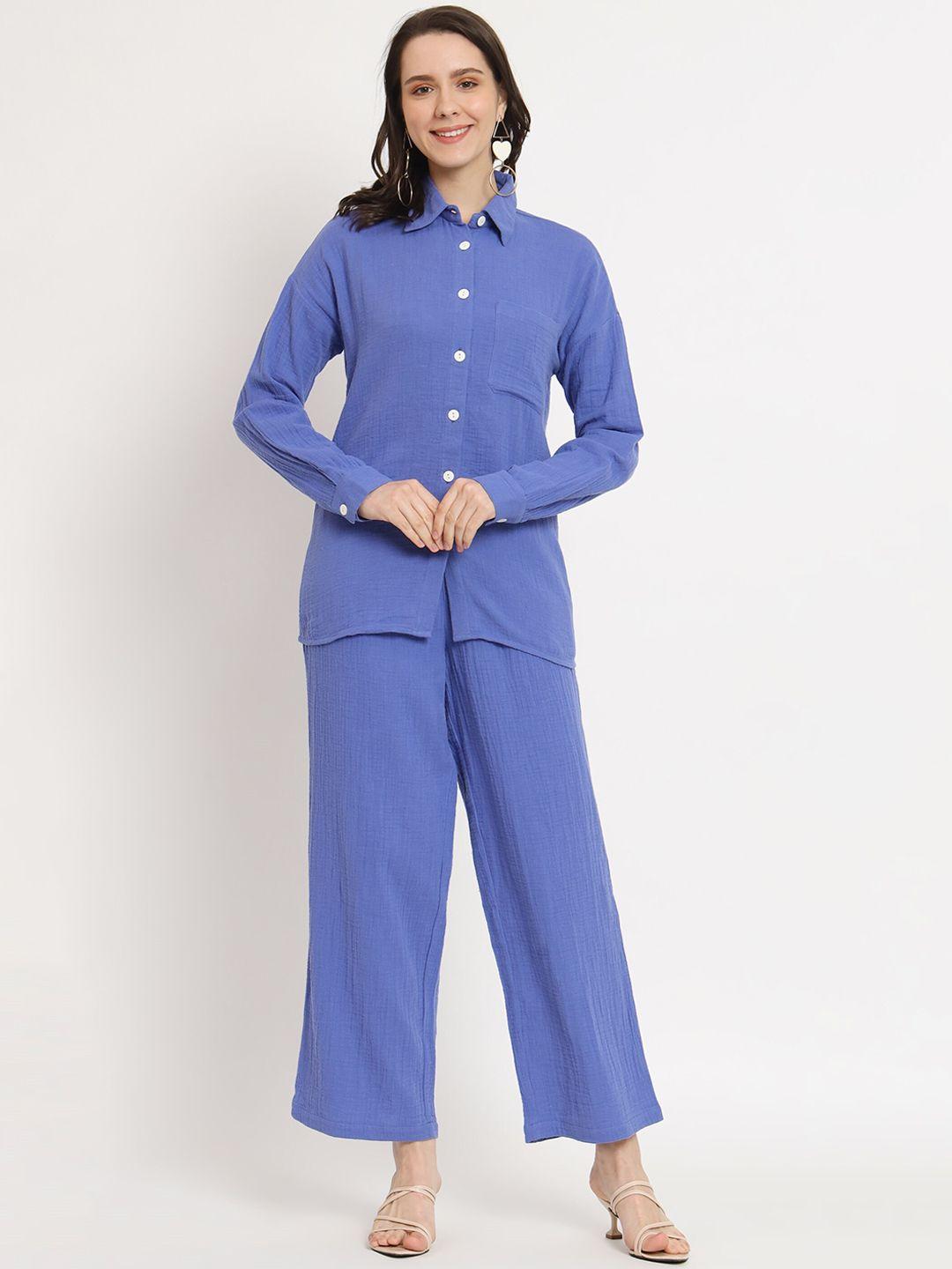 nuevosdamas pure cotton shirt with trousers co-ords