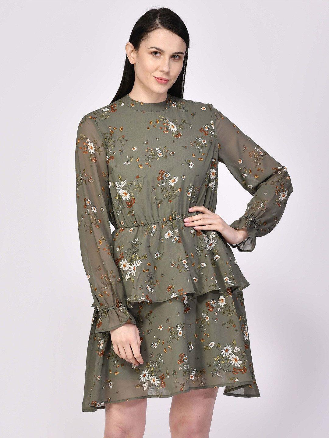 nuevosdamas round neck floral printed layered georgette a-line dress