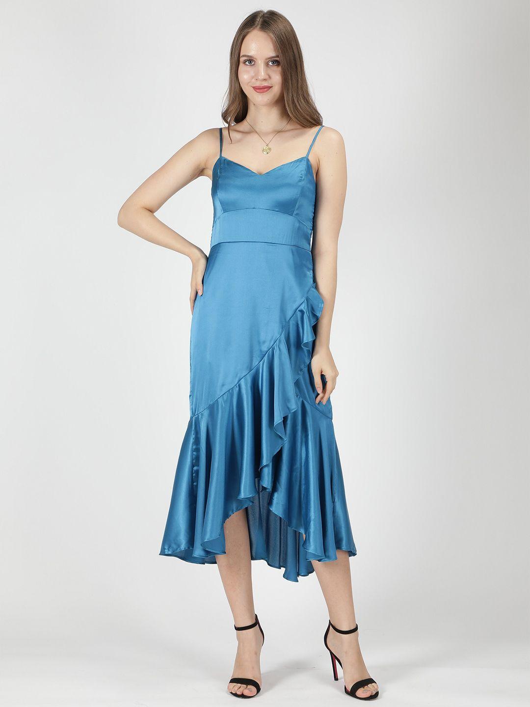 nuevosdamas shoulder straps tulip ruffled georgette a-line midi dress