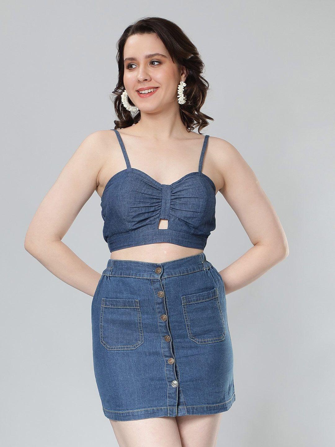 nuevosdamas sweetheart neck cut out denim bralette crop top