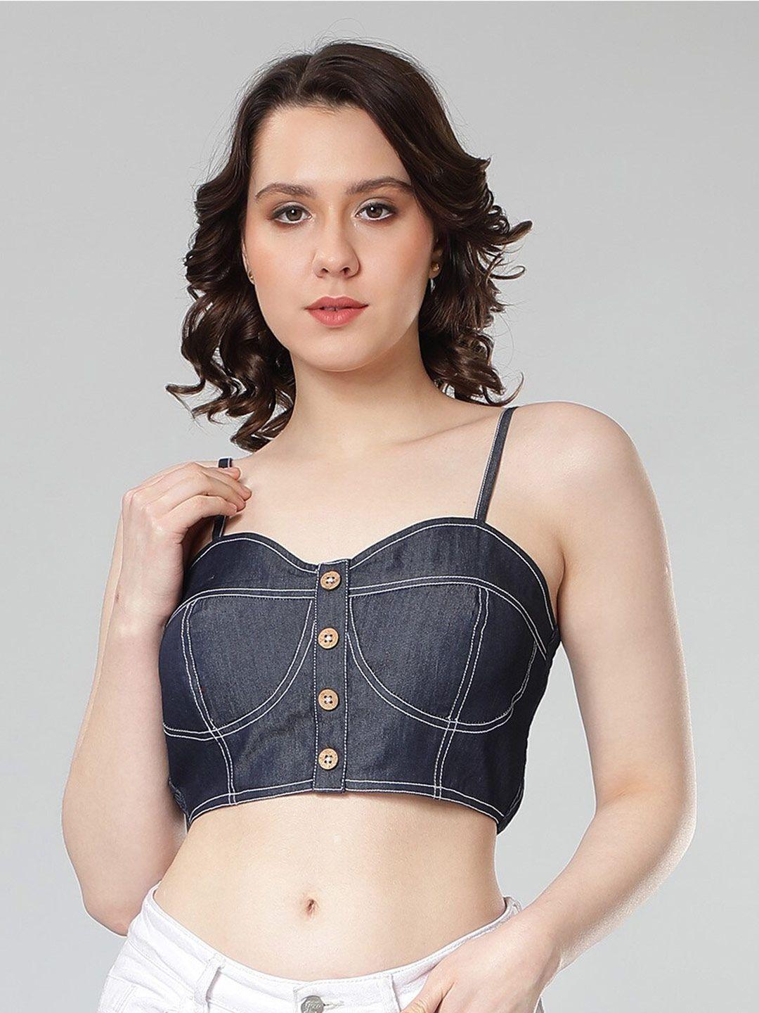 nuevosdamas sweetheart neck denim bralette crop top