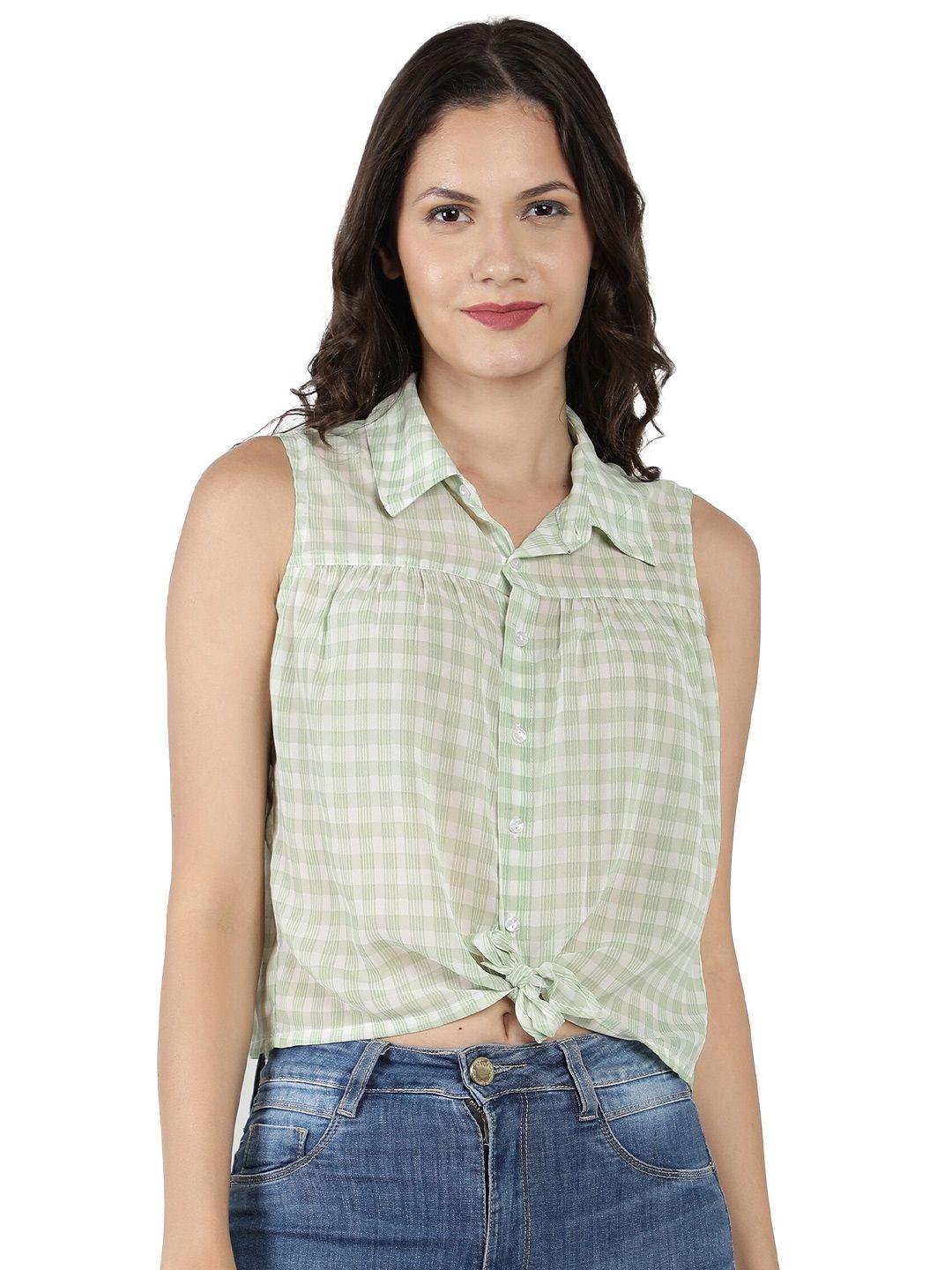 nuevosdamas women green checked shirt style crop top