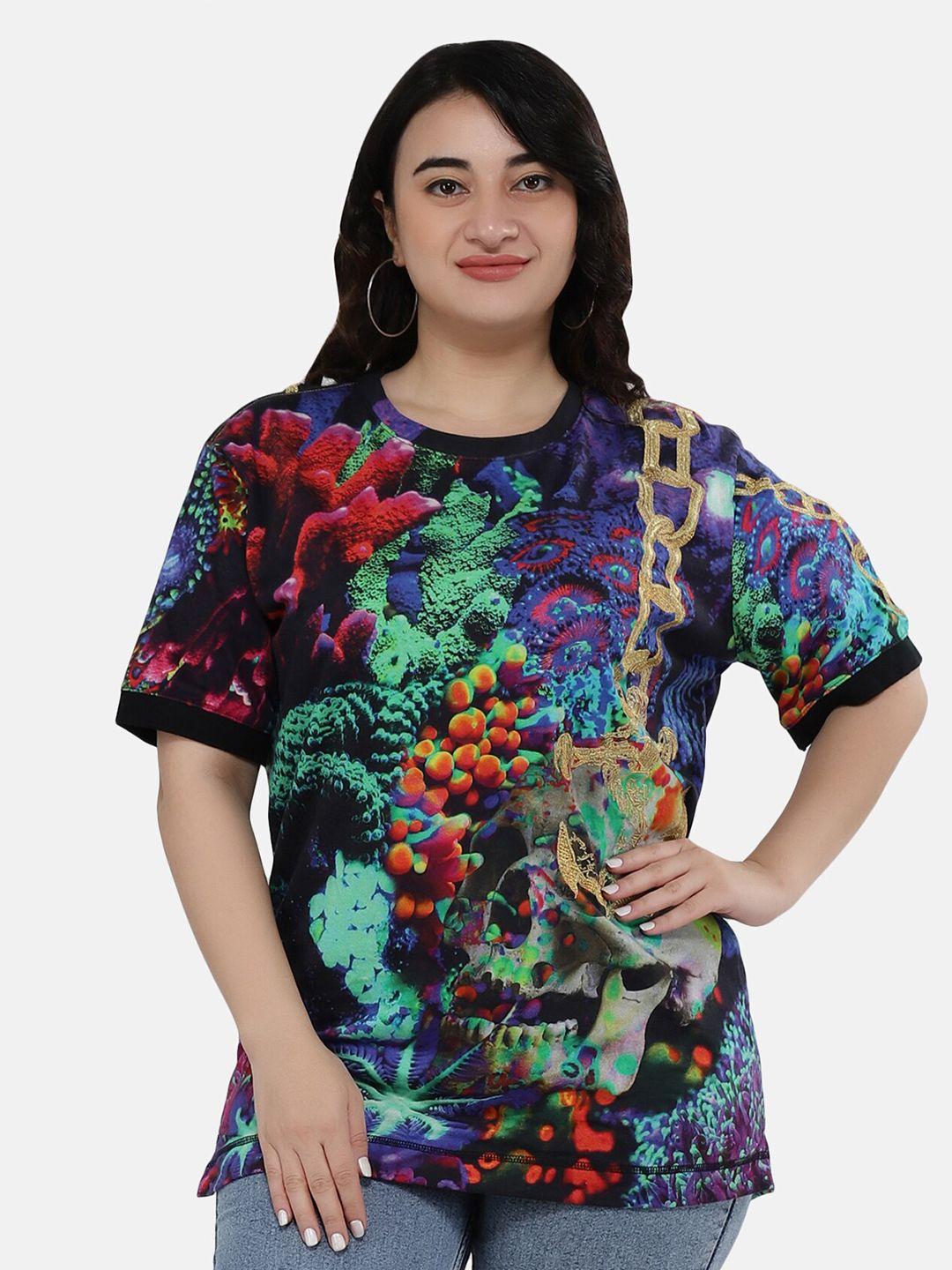 nuevosdamas women multicoloured printed loose t-shirt