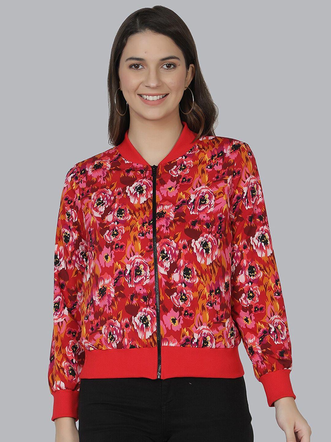 nuevosdamas women red black floral crop bomber jacket