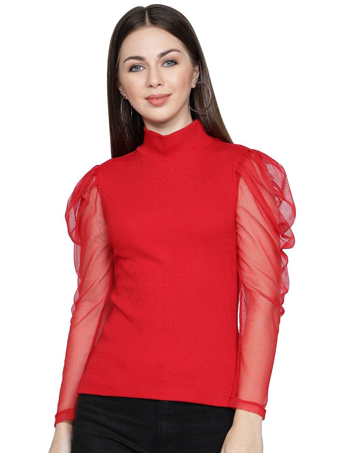 nuevosdamas women red solid puff sleeves top