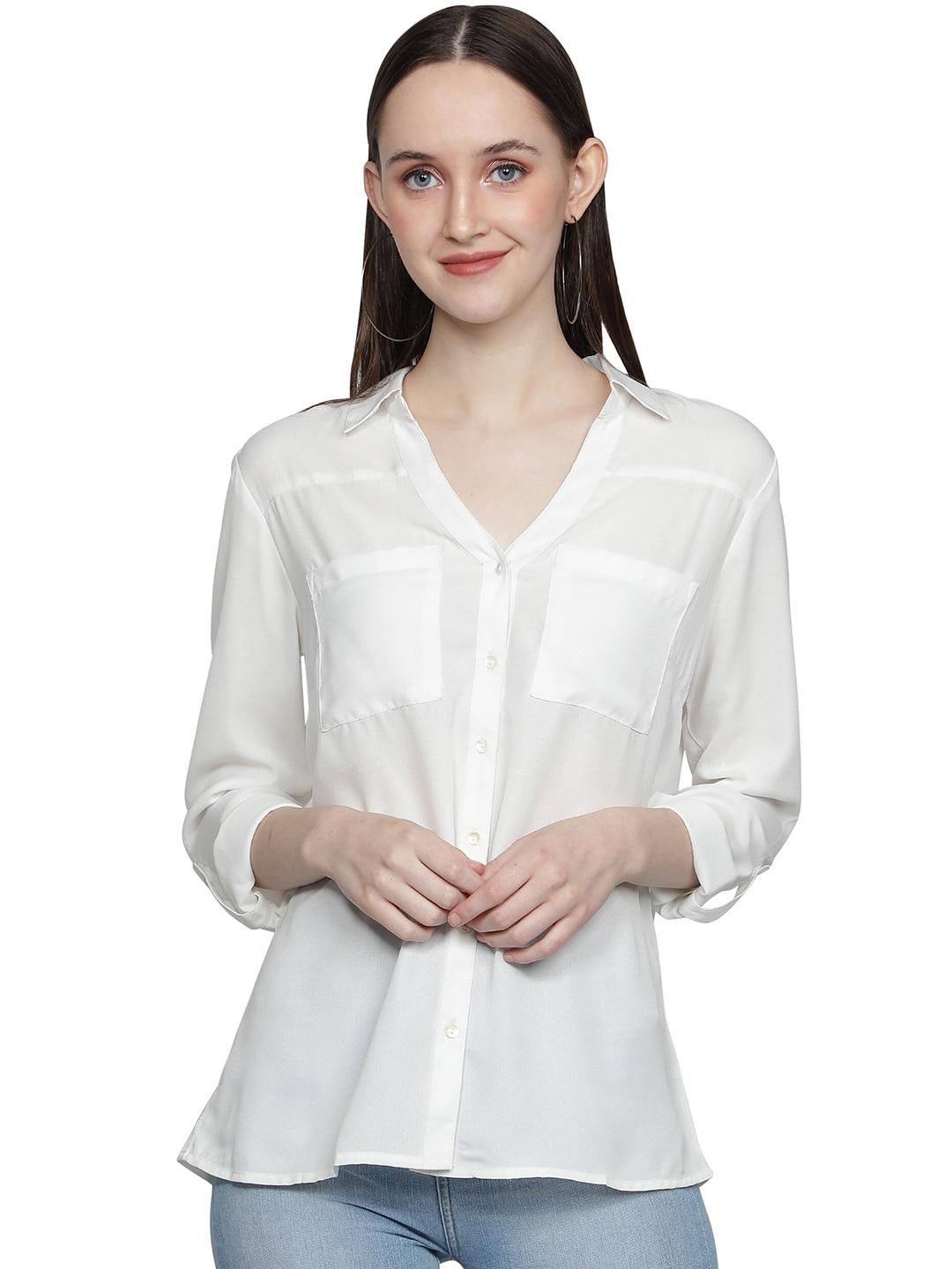 nuevosdamas women white solid shirt style crepe top